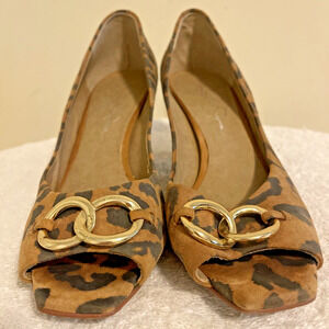 Jessica Simpson Rocky Size 7.5B Pumps Animal Print Leather Peep Toe Heels Women